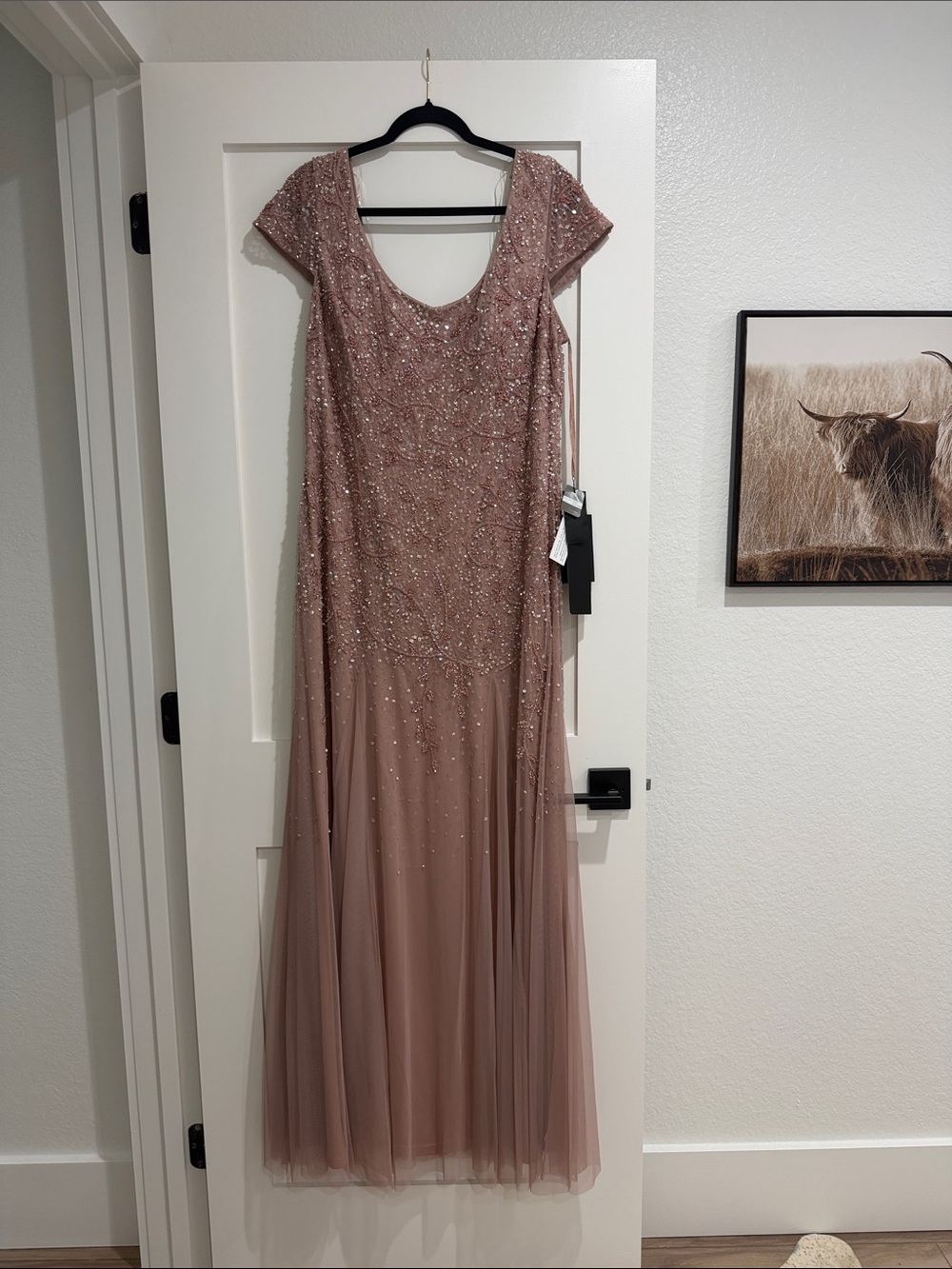 Beaded Mauve Evening Maxi Dress